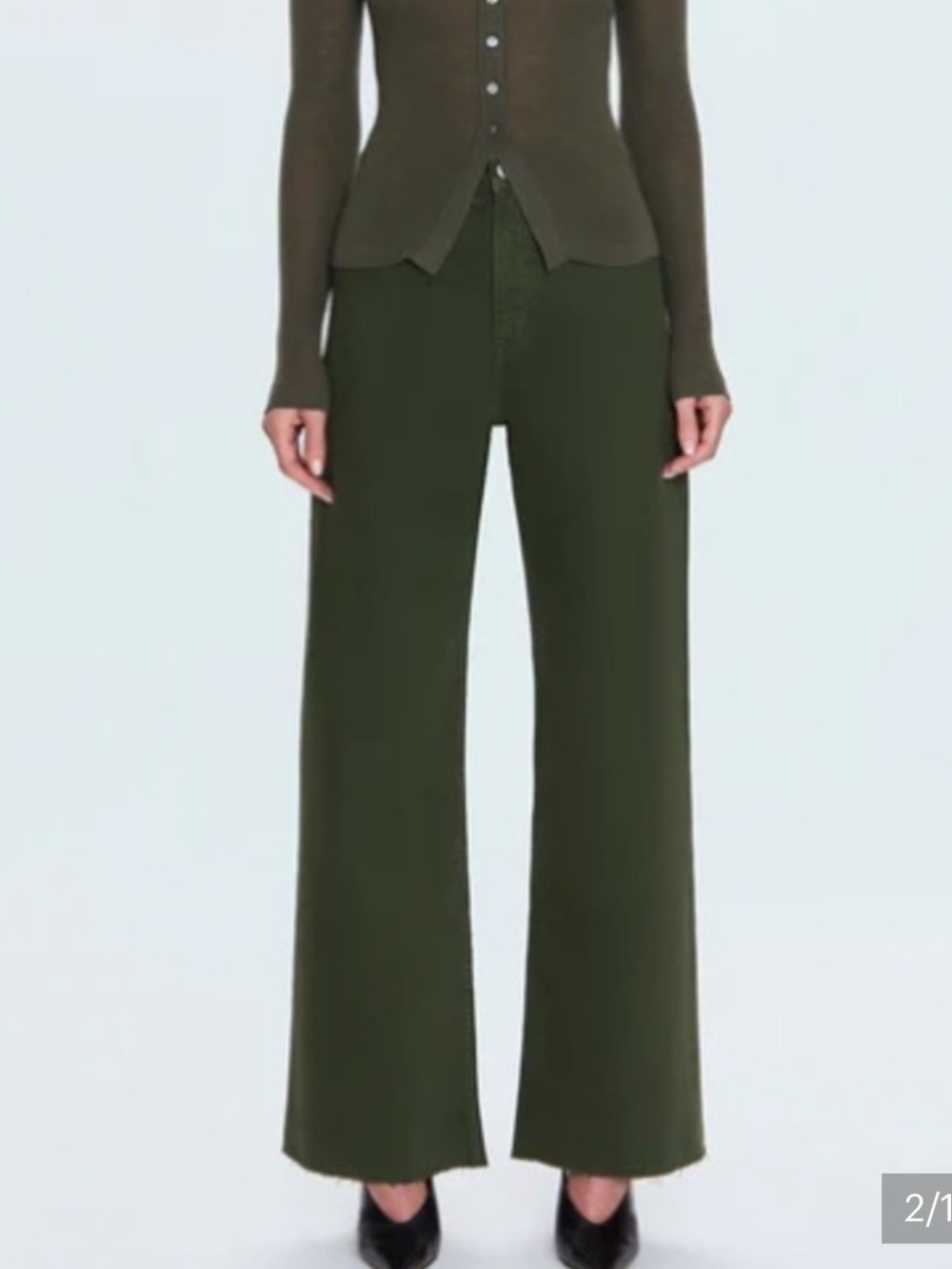 Pistola Penny Olive Green Wide Leg High Rise Utility Pants Raw Hem Size 26